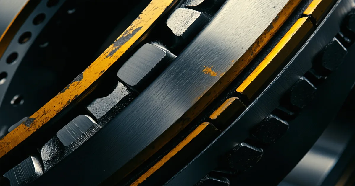 Industrial roller bearing showing wear patterns under industrial lighting