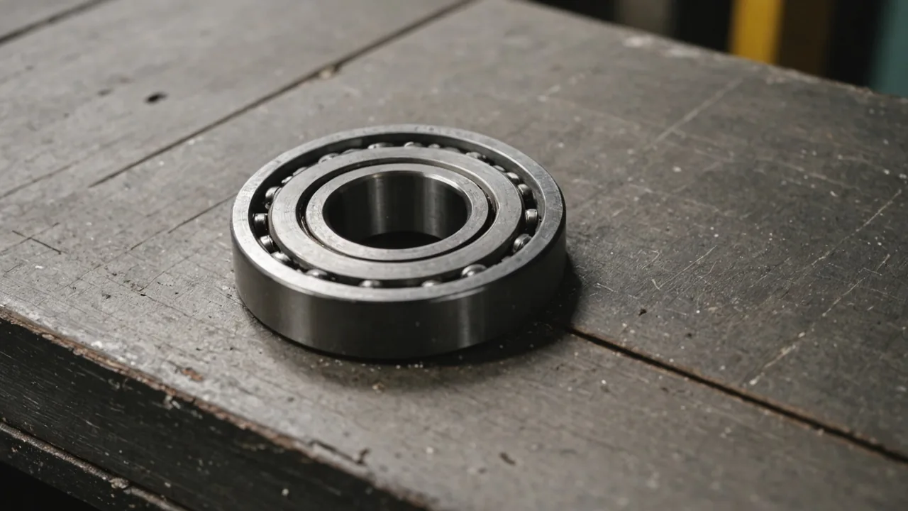 Close-up of disassembled industrial bearing showing raceway wear pattern